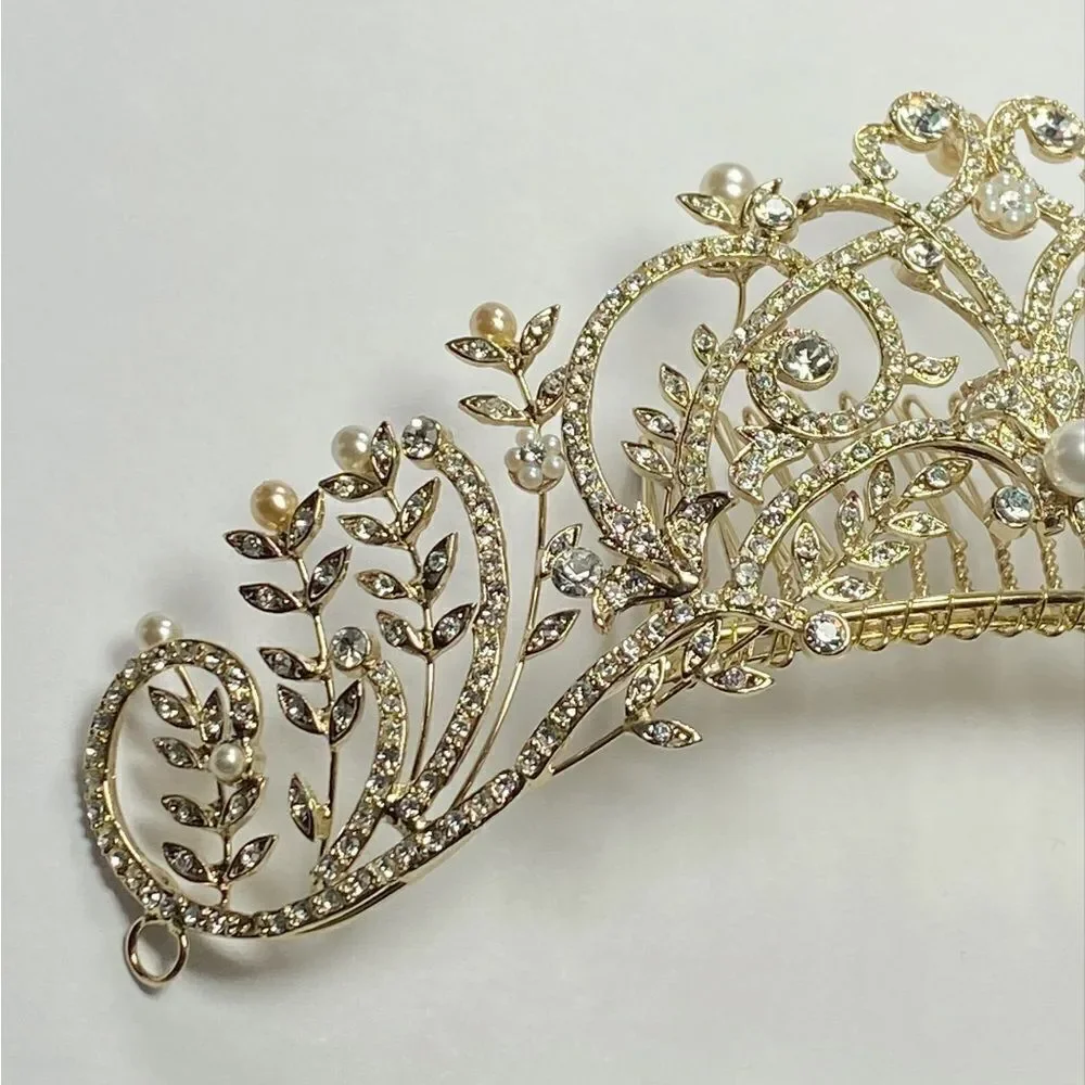 Homa Bridal 250 Crystal Gold Bridal Tiara Headpiece Hair Jewelry Wedding